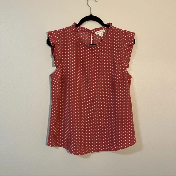 Monteau Red/rust Polka Dot Blouse Women's Size XLarge Segmented Sleeves flowy - Picture 1 of 6
